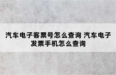 汽车电子客票号怎么查询 汽车电子发票手机怎么查询